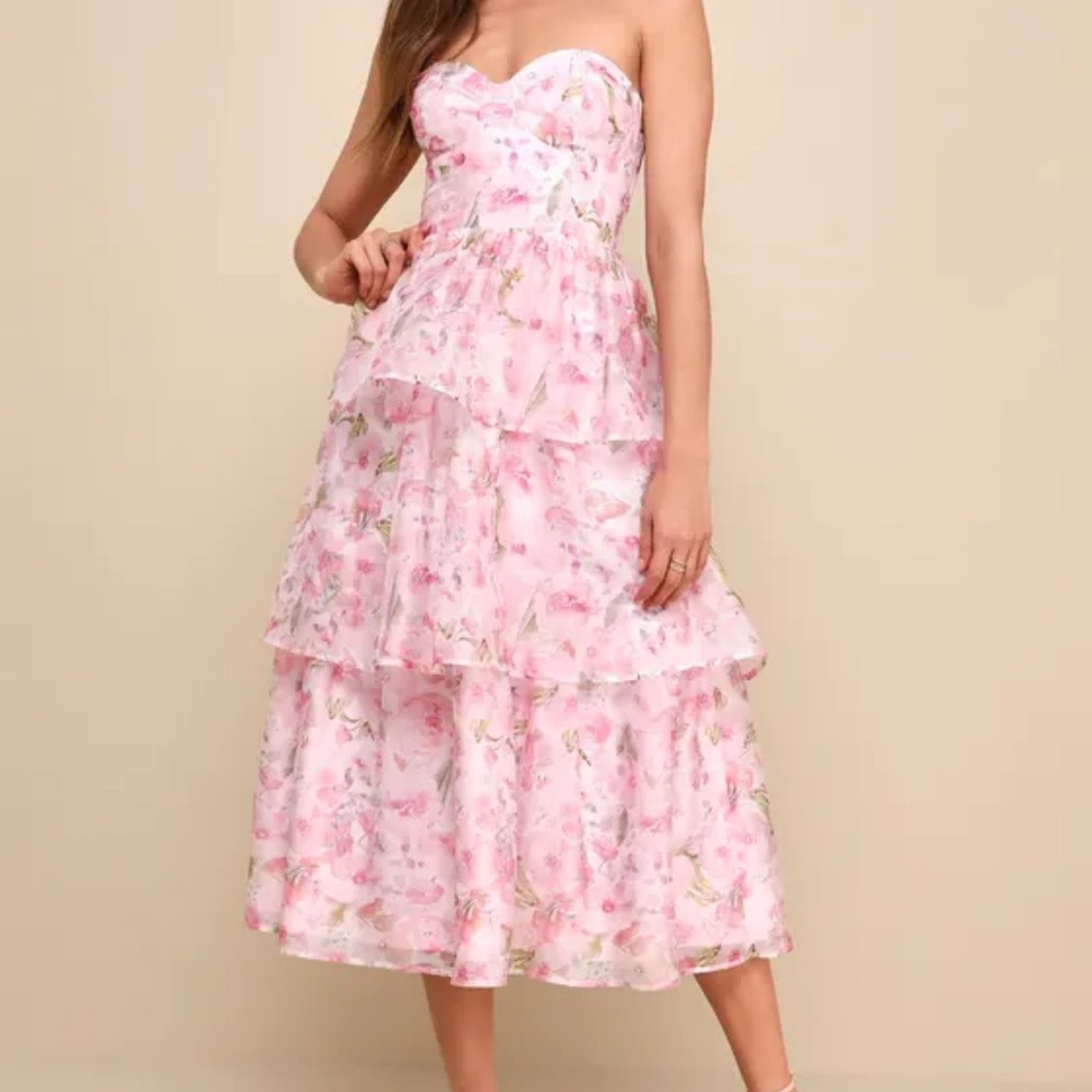 Floral Pink Strapless Dress